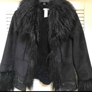 Cache Fox Faux Fur Shearling Leather Trim